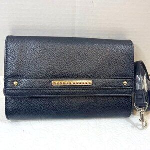 Steve Madden Black Faux Leather Crossbody Purse Clutch Gold Tone Hardware